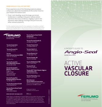 ANGIO-SEAL® kraujagyslių užvėrimo prietaisų pacientams skirtas informacinis lapelis (PIL)